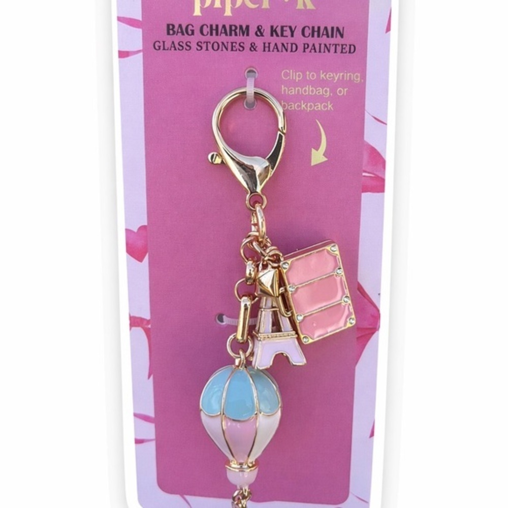 Piper Keychain with Hot Air Balloon and Eiffel Tower travel style charms